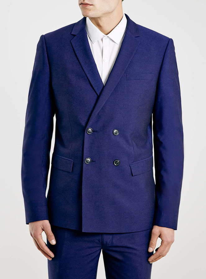 Topman Navy Textured Skinny Fit Double Breasted Suit Jacket, $280 ...