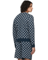 Bode Blue Duotone Checkerboard Cardigan