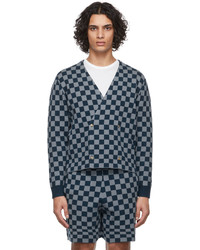 Bode Blue Duotone Checkerboard Cardigan