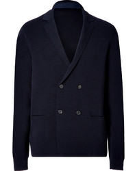 Jil Sander Navy Double Breasted Knit Cotton Jacket, $845