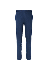 Canali Blue Kei Slim Fit Linen And Wool Blend Suit Trousers