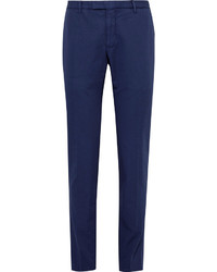 Boglioli Blue Slim Fit Cotton And Linen Blend Suit Trousers