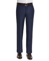 Neiman Marcus Classic Flat Front Wool Trousers Navy
