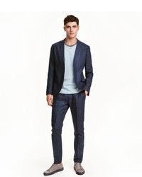 H&M Linen Blend Suit Pants Dark Blue