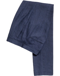 H&M Linen Blend Suit Pants Dark Blue