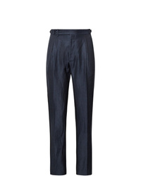 Zanella Midnight Blue Nico Tapered Pleated Virgin Wool And Linen Blend Trousers