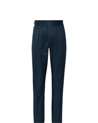 Zanella Midnight Blue Normon Tapered Pleated Cotton And Linen Blend Trousers