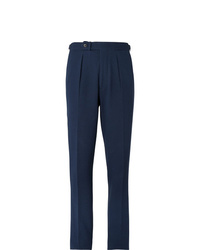 Berg & Berg Navy Arnold Slim Fit Stretch Cotton Blend Seersucker Suit Trousers