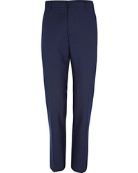River Island Navy Blue Herringbone Slim Suit Pants