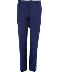 River Island Navy Blue Wool Blend Slim Suit Pants