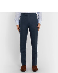 Kingsman Navy Cotton Linen And Silk Blend Suit Trousers
