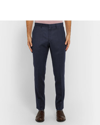 Hugo Boss Navy Cropped Slim Fit Checked Wool Trousers