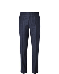 Hugo Boss Navy Cropped Slim Fit Checked Wool Trousers