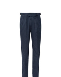 Rubinacci Navy Manny Tapered Pleated Cotton Twill Trousers