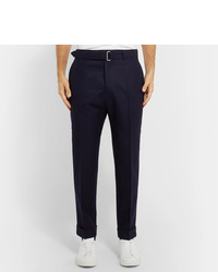 Officine Generale Navy Ollie Tapered Cropped Belted Wool Flannel Trousers