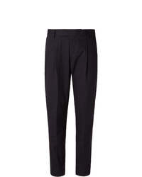 Caruso Navy Pleated Cotton Twill Trousers