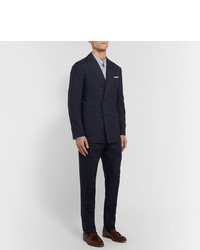 Brunello Cucinelli Navy Slim Fit Pinstriped Wool Linen And Silk Blend Suit Trousers