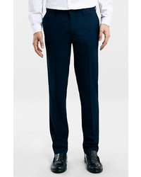 Topman Navy Textured Skinny Fit Suit Trousers
