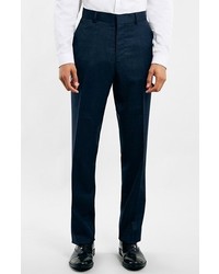 Topman Navy Textured Wool Blend Slim Fit Suit Trousers