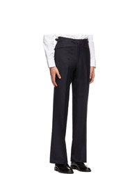 Husbands Navy Wide Leg Tapered Trousers