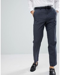Burton Menswear Regular Fit Check Smart Trousers In Navy