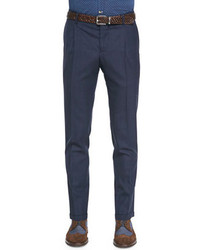 Brunello Cucinelli Single Pleat Wool Trousers Blue