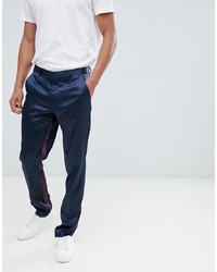 ASOS DESIGN Skinny Suit Trousers In Navy And Burgundy Cut And Sew