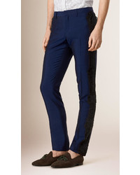 Burberry Slim Fit Lace Detail Wool Blend Tailored Trousers