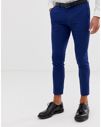 ASOS DESIGN Super Skinny Crop Smart Trousers In Royal Navy