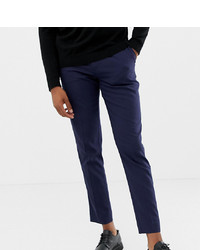 ASOS DESIGN Tall Skinny Smart Trouser In Navy With Cuff And Piping