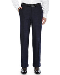 Brioni Tic Flat Front Trousers Navy