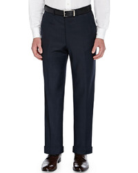 Brioni Tic Flat Front Trousers Navy