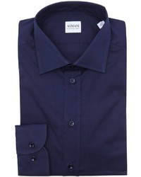 Armani Dark Blue Stretch Cotton Blend Spread Collar Dress Shirt