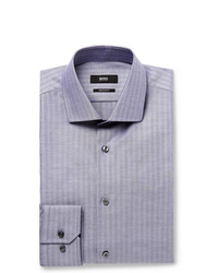 Hugo Boss Blue Slim Fit Herringbone Cotton Oxford Shirt