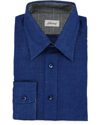 Brioni Button Front Solid Dress Shirt Blue Solid