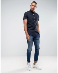 Asos Casual Slim Fit Oxford Shirt In Navy
