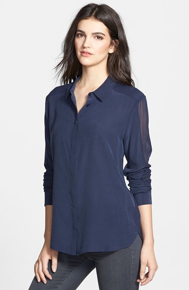 navy blue silk shirt womens