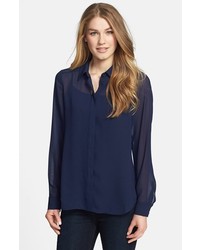Halogen Front Button Blouse Navy Peacoat Small