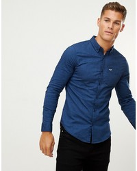 Hollister Muscle Fit Icon Logo Oxford Shirt In Navy