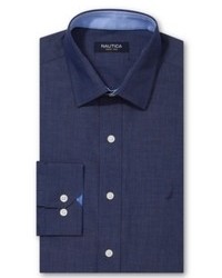 Nautica Navy Solid End On End Dress Shirt