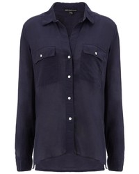 James Perse Navy Cotton Silk Pocket Shirt