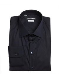 Dolce & Gabbana Navy Stretch Cotton Point Collar Sicilia Dress Shirt
