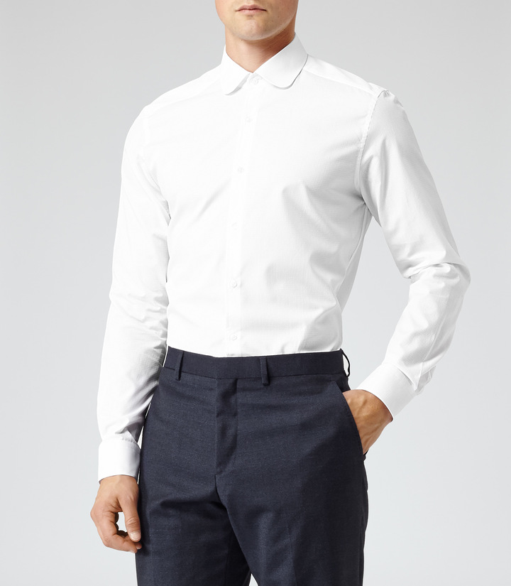 Reiss Rhyme Textured Curved Collar Shirt, $160 | Reiss | Lookastic