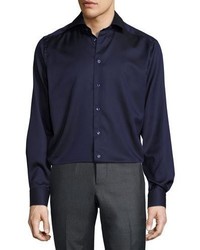 Eton Solid Button Front Shirt Navy