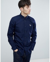 PS Paul Smith Tailored Fit Zebra Logo Oxford Shirt In Navy