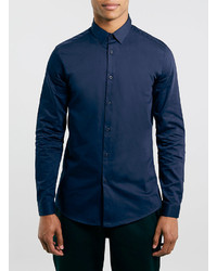 Topman Premium Navy Long Sleeve Smart Shirt