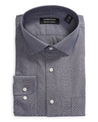 Nordstrom Trim Fit Non Iron Cotton Dress Shirt In Navy Heather Micro Dobby At