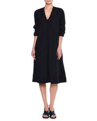 Tomas Maier Airy Long Sleeve Tie Front Dress Navy