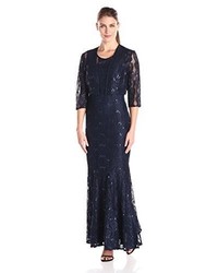Alex Evenings Long Gown With Lace Paneled Skirt And Bolero Jacket