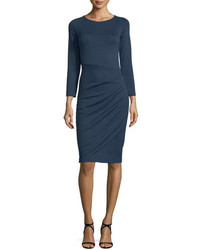 Armani Collezioni Bracelet Sleeve Ruched Skirt Dress Indigo Blue